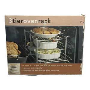 NIB Oven Rack 3-Tier Oven Rack Collapsible Heavy Duty Silver Tone Wire Rack